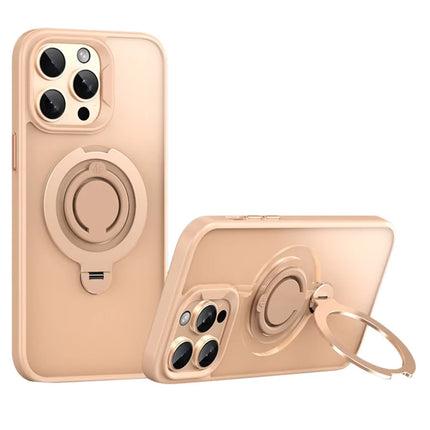 For iPhone 13 Pro Max Case Compatible with MagSafe Kickstand Matte PC+TPU Phone Cover with Silicone Ring - Gold