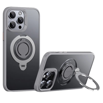 For iPhone 13 Pro Max Case Compatible with MagSafe Kickstand Matte PC+TPU Phone Cover with Silicone Ring - Grey