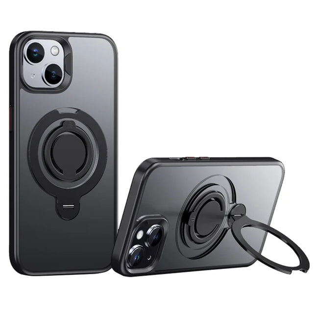 For iPhone 13 Case Compatible with MagSafe Kickstand Matte PC+TPU Phone Cover with Silicone Ring - Black