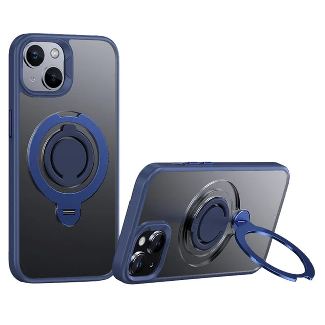 For iPhone 13 Case Compatible with MagSafe Kickstand Matte PC+TPU Phone Cover with Silicone Ring - Blue