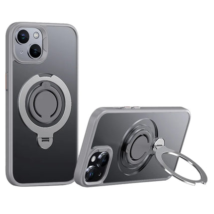 For iPhone 13 Case Compatible with MagSafe Kickstand Matte PC+TPU Phone Cover with Silicone Ring - Grey