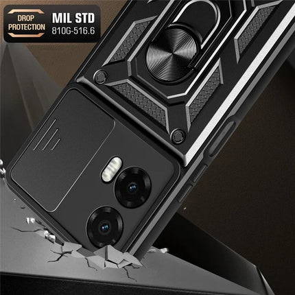 For Motorola Moto G35 5G Case with Slide Camera Lid PC+TPU Kickstand Phone Cover