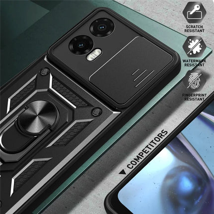 For Motorola Moto G35 5G Case with Slide Camera Lid PC+TPU Kickstand Phone Cover