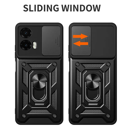 For Motorola Moto G35 5G Case with Slide Camera Lid PC+TPU Kickstand Phone Cover