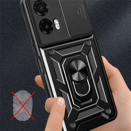 For Motorola Moto G35 5G Case with Slide Camera Lid PC+TPU Kickstand Phone Cover