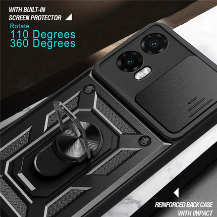 For Motorola Moto G35 5G Case with Slide Camera Lid PC+TPU Kickstand Phone Cover