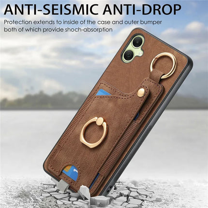 For Samsung Galaxy A06 Case Card Slots Leather+TPU Phone Cover with Ring Buckle