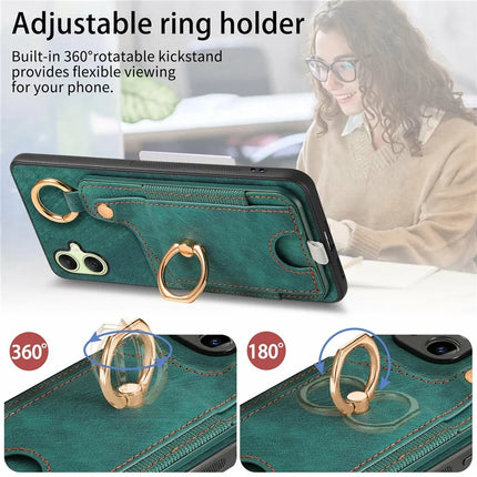 For Samsung Galaxy A06 Case Card Slots Leather+TPU Phone Cover with Ring Buckle