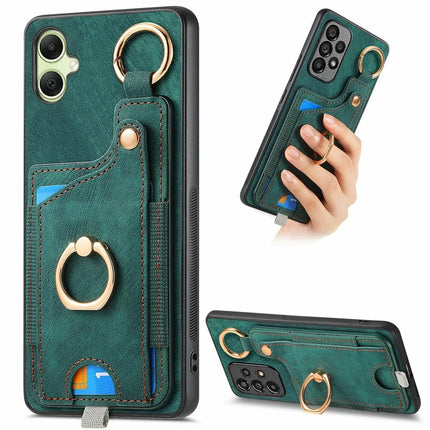 For Samsung Galaxy A06 Case Card Slots Leather+TPU Phone Cover with Ring Buckle - Green