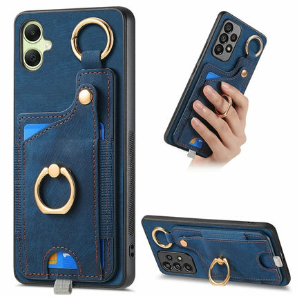 For Samsung Galaxy A06 Case Card Slots Leather+TPU Phone Cover with Ring Buckle - Blue