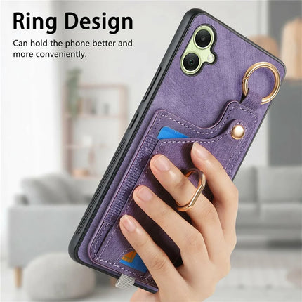 For Samsung Galaxy A06 Case Card Slots Leather+TPU Phone Cover with Ring Buckle