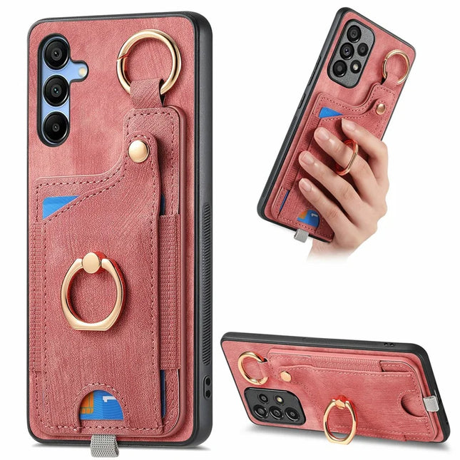 For Samsung Galaxy A16 4G / 5G Case Card Slots Leather+TPU Phone Cover with Ring Buckle - Pink