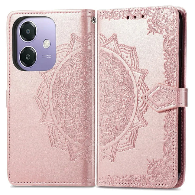 For Oppo A3x 5G Wallet Case Mandala Flower Leather Phone Cover Stand View - Rose Gold