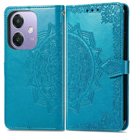 For Oppo A3x 5G Wallet Case Mandala Flower Leather Phone Cover Stand View - Blue