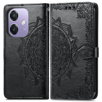 For Oppo A3x 5G Wallet Case Mandala Flower Leather Phone Cover Stand View - Black