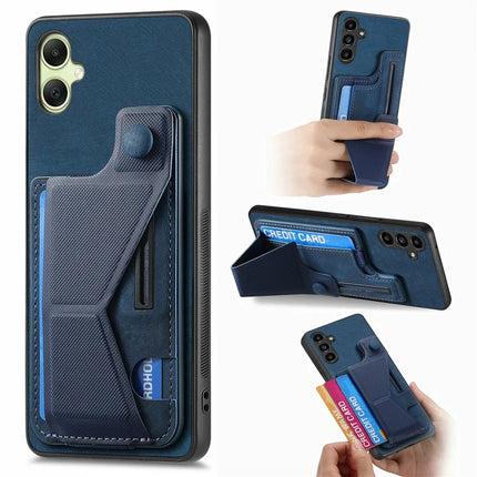 For Samsung Galaxy A06 Case Retro Leather Back Cover Card Slot Side Kickstand - Blue