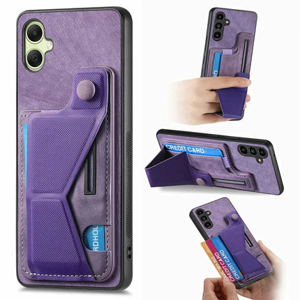 For Samsung Galaxy A06 Case Retro Leather Back Cover Card Slot Side Kickstand - Purple