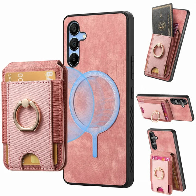 For Samsung Galaxy A16 4G / 5G Case with Detachable Card Holder Kickstand Leather Back Cover - Pink