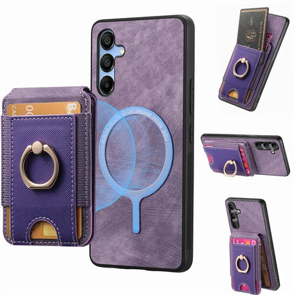 For Samsung Galaxy A16 4G / 5G Case with Detachable Card Holder Kickstand Leather Back Cover - Purple
