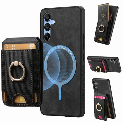 For Samsung Galaxy A16 4G / 5G Case with Detachable Card Holder Kickstand Leather Back Cover - Black