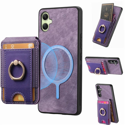 For Samsung Galaxy A06 Case with Detachable Card Holder Kickstand Leather Back Cover - Purple