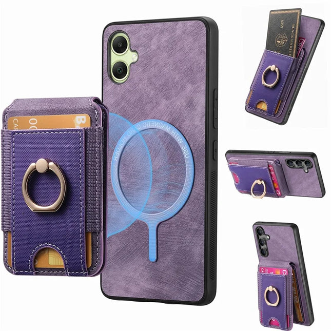 For Samsung Galaxy A06 Case with Detachable Card Holder Kickstand Leather Back Cover - Purple