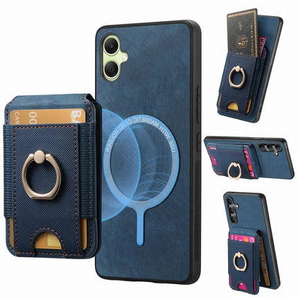 For Samsung Galaxy A06 Case with Detachable Card Holder Kickstand Leather Back Cover - Blue