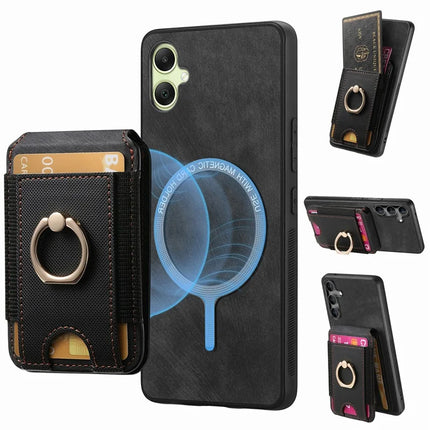 For Samsung Galaxy A06 Case with Detachable Card Holder Kickstand Leather Back Cover - Black