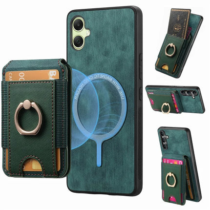 For Samsung Galaxy A06 Case with Detachable Card Holder Kickstand Leather Back Cover - Green