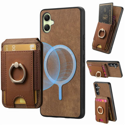 For Samsung Galaxy A06 Case with Detachable Card Holder Kickstand Leather Back Cover - Brown