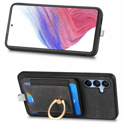 For Samsung Galaxy A16 4G / 5G Magnetic Case Card Holder Ring Kickstand PU Leather Phone Back Cover