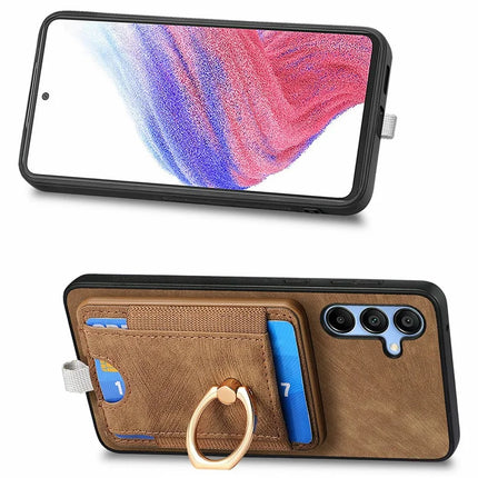 For Samsung Galaxy A16 4G / 5G Magnetic Case Card Holder Ring Kickstand PU Leather Phone Back Cover