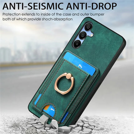 For Samsung Galaxy A16 4G / 5G Magnetic Case Card Holder Ring Kickstand PU Leather Phone Back Cover