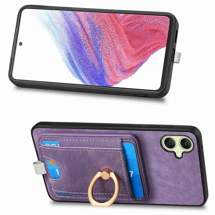 For Samsung Galaxy A06 Magnetic Case Card Holder Ring Kickstand PU Leather Phone Back Cover