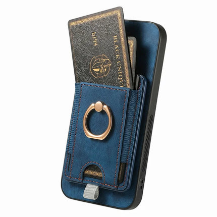For Samsung Galaxy A06 Magnetic Case Card Holder Ring Kickstand PU Leather Phone Back Cover