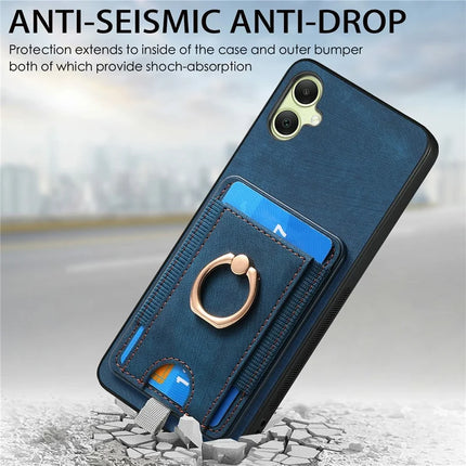 For Samsung Galaxy A06 Magnetic Case Card Holder Ring Kickstand PU Leather Phone Back Cover