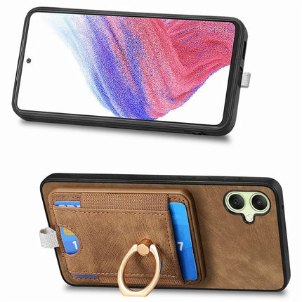 For Samsung Galaxy A06 Magnetic Case Card Holder Ring Kickstand PU Leather Phone Back Cover