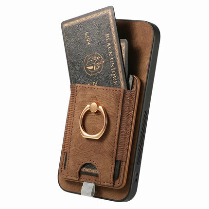 For Samsung Galaxy A06 Magnetic Case Card Holder Ring Kickstand PU Leather Phone Back Cover