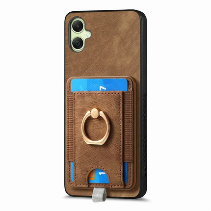 For Samsung Galaxy A06 Magnetic Case Card Holder Ring Kickstand PU Leather Phone Back Cover