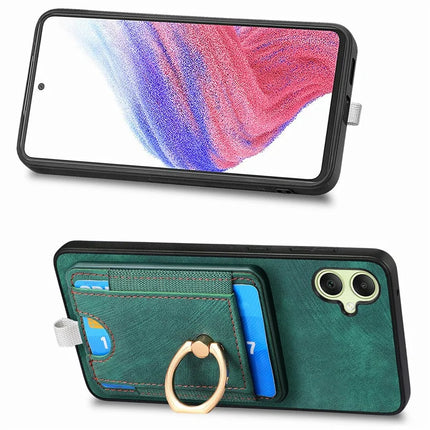 For Samsung Galaxy A06 Magnetic Case Card Holder Ring Kickstand PU Leather Phone Back Cover