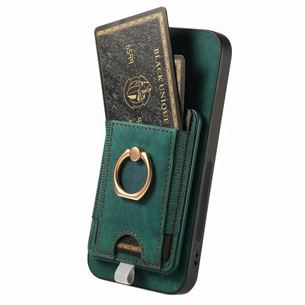 For Samsung Galaxy A06 Magnetic Case Card Holder Ring Kickstand PU Leather Phone Back Cover
