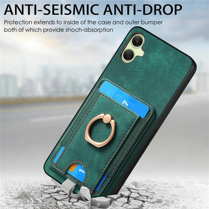 For Samsung Galaxy A06 Magnetic Case Card Holder Ring Kickstand PU Leather Phone Back Cover