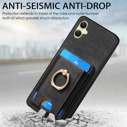 For Samsung Galaxy A06 Magnetic Case Card Holder Ring Kickstand PU Leather Phone Back Cover