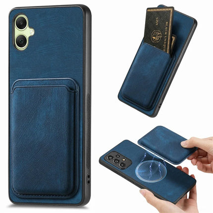 For Samsung Galaxy A06 Case Leather+TPU Retro Phone Cover with Detachable Card Slot - Blue