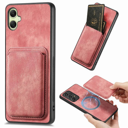 For Samsung Galaxy A06 Case Leather+TPU Retro Phone Cover with Detachable Card Slot - Pink