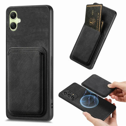 For Samsung Galaxy A06 Case Leather+TPU Retro Phone Cover with Detachable Card Slot - Black