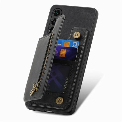For Samsung Galaxy A06 Case with Card Holder Retro Leather+TPU Zipper Phone Cover