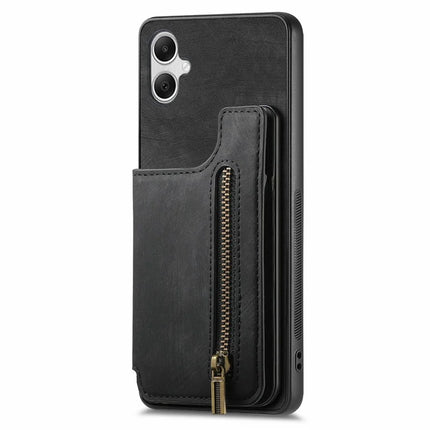 For Samsung Galaxy A06 Case with Card Holder Retro Leather+TPU Zipper Phone Cover