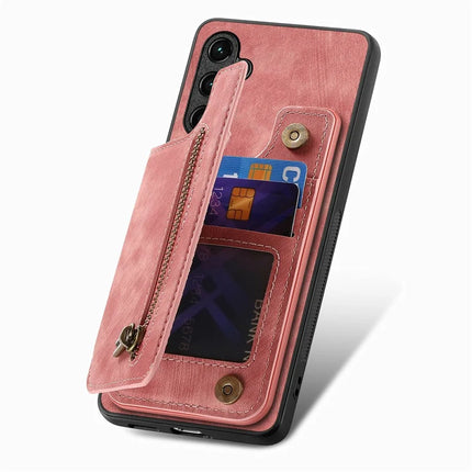 For Samsung Galaxy A06 Case with Card Holder Retro Leather+TPU Zipper Phone Cover