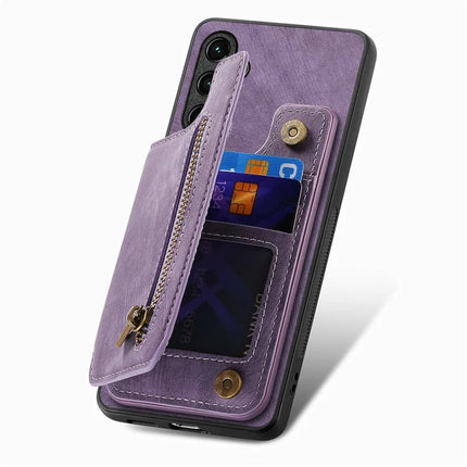For Samsung Galaxy A06 Case with Card Holder Retro Leather+TPU Zipper Phone Cover